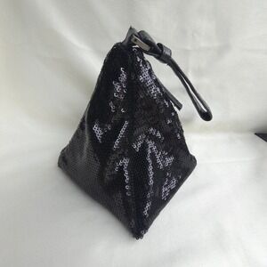 Cache Black Sequin Triangle Wristlet Evening Bag Pyramid Clutch Mini Pouch Y2K